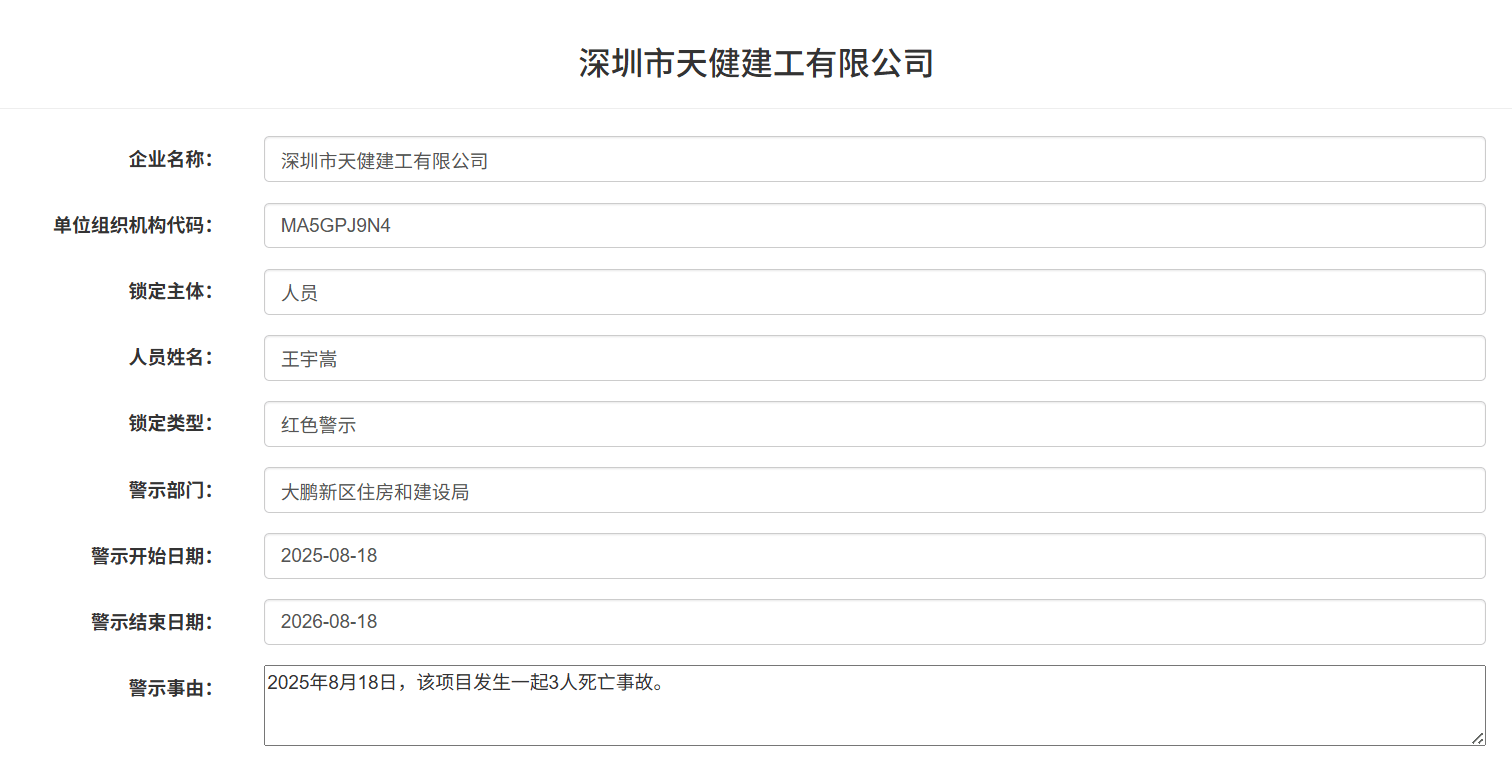 发生3人死亡事故<strong></p>
<p>中芯国际股票</strong>！深圳市天健建工被红色警示1年